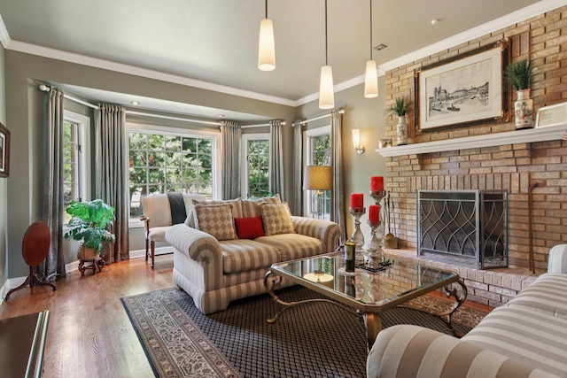 13 Wind Ridge Rd, South Barrington, IL 60010 - living area featuring plenty of natural light, wood finished floors, a fireplace, and ornamental molding