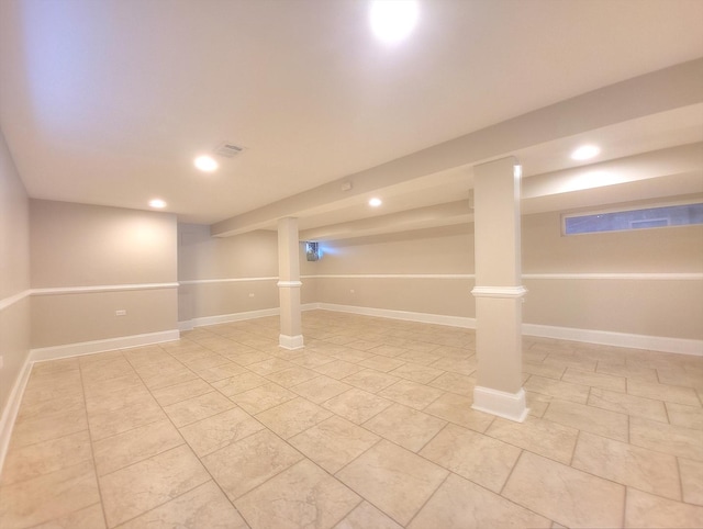 1747 E 92nd Pl, Chicago, IL 60617 - finished below grade area featuring recessed lighting and light tile patterned floors