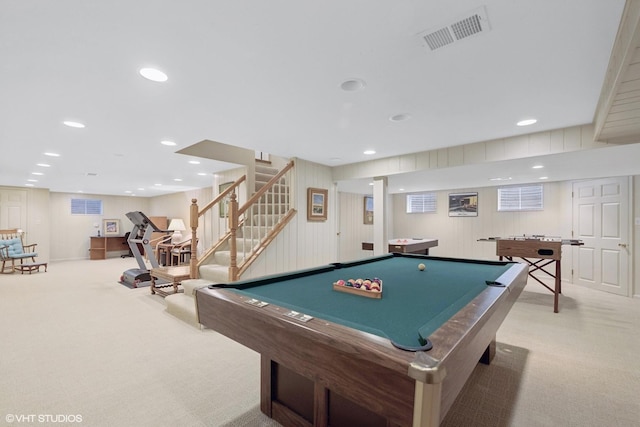 375 Sunset Dr, Northfield, IL 60093 - recreation room featuring carpet floors, billiards table, and recessed lighting