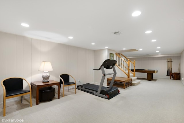 375 Sunset Dr, Northfield, IL 60093 - exercise area featuring carpet flooring, billiards, and recessed lighting