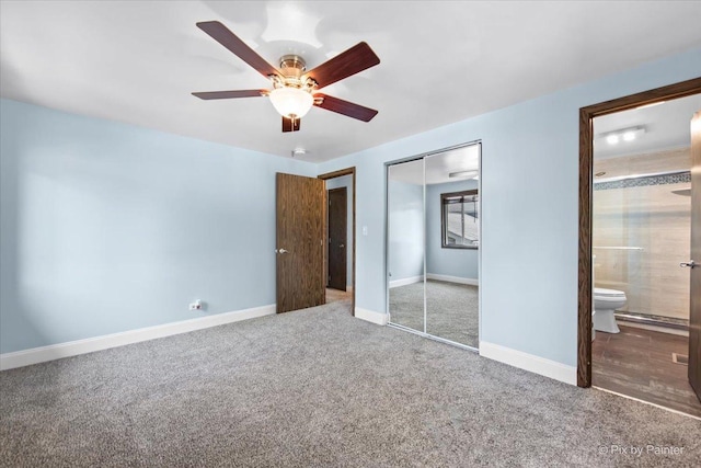 3920 Greenbay Dr, Hanover Park, IL 60133 - unfurnished bedroom with carpet flooring, a closet, ensuite bath, and a ceiling fan
