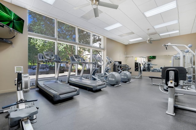645 N Kingsbury St Unit 2002, Chicago, IL 60654 - exercise room featuring ceiling fan, plenty of natural light, and a towering ceiling