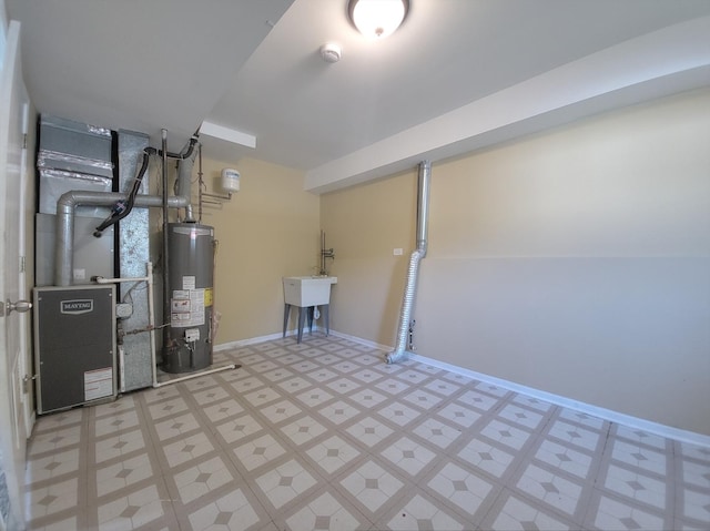 913 Dartmouth Ave, Matteson, IL 60443 - finished below grade area featuring gas water heater, tile patterned floors, and heating unit