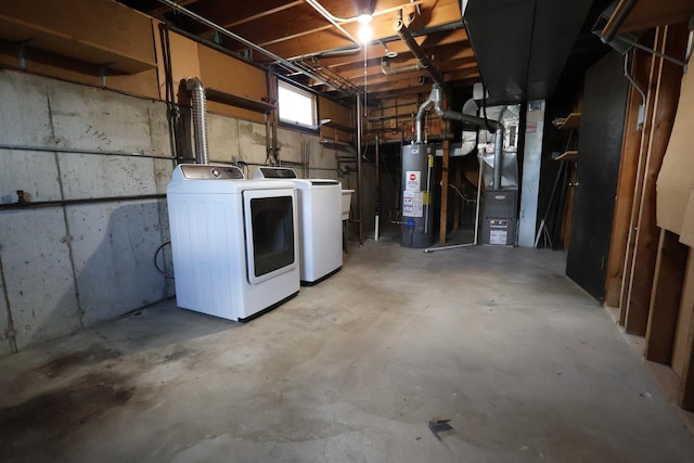 8818 Lori Ln, Orland Park, IL 60462 - below grade area with washing machine and clothes dryer, water heater, and heating unit