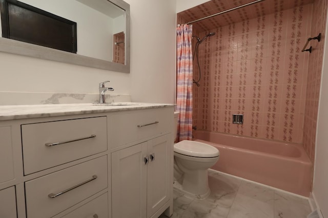 8818 Lori Ln, Orland Park, IL 60462 - bathroom featuring shower / bath combination with curtain, vanity, and marble look tile flooring
