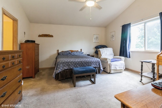 25637 S Fieldstone Ct, Channahon, IL 60410 - bedroom featuring lofted ceiling, light colored carpet, and a ceiling fan