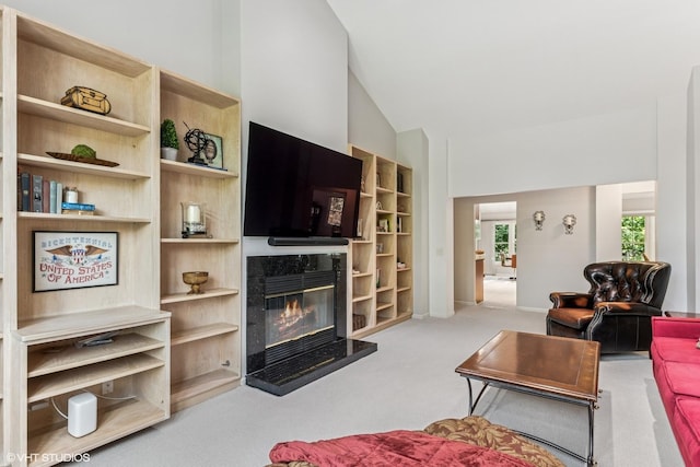 315 Princeton Ln, Glenview, IL 60026 - carpeted living area with a tiled fireplace and high vaulted ceiling