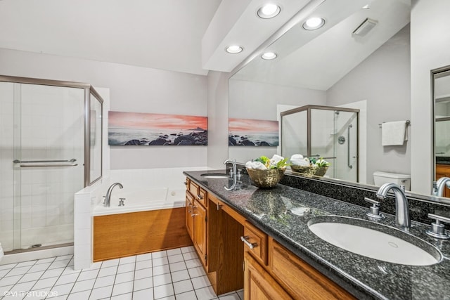 315 Princeton Ln, Glenview, IL 60026 - full bath with a shower stall, double vanity, a bath, recessed lighting, and tile patterned flooring