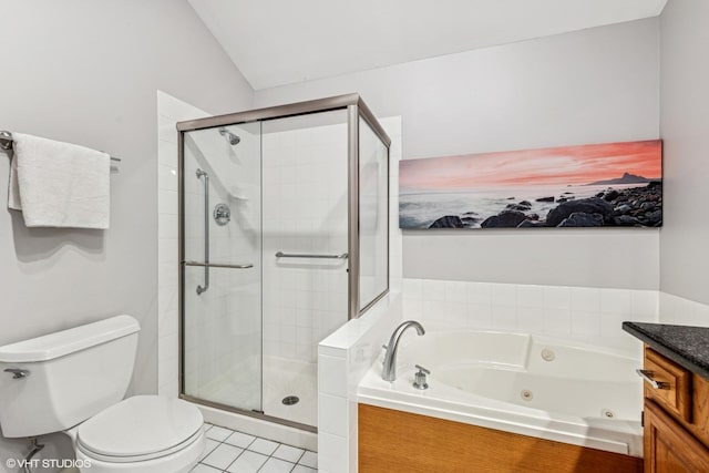 315 Princeton Ln, Glenview, IL 60026 - bathroom featuring a jetted tub, a shower stall, tile patterned flooring, and vanity