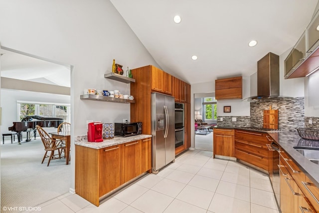 315 Princeton Ln, Glenview, IL 60026 - kitchen featuring appliances with stainless steel finishes, plenty of natural light, tasteful backsplash, wall chimney range hood, and recessed lighting