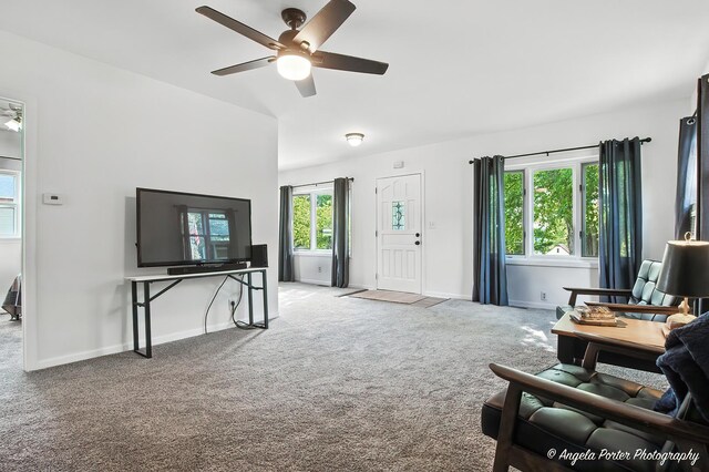 5535 Wonder Woods Dr, Wonder Lake, IL 60097 - carpeted living area featuring a ceiling fan and baseboards