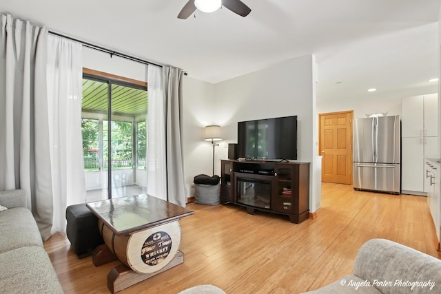 4725 Winnebago Dr, Wonder Lake, IL 60097 - living room with ceiling fan, light wood-type flooring, and recessed lighting