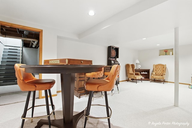 4725 Winnebago Dr, Wonder Lake, IL 60097 - bar featuring stairway, carpet floors, and recessed lighting