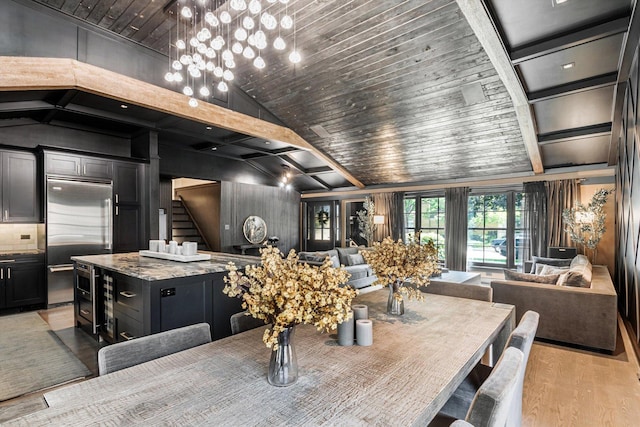 400 S Rose Ave, Park Ridge, IL 60068 - dining room with stairs, light wood-type flooring, wood ceiling, and high vaulted ceiling