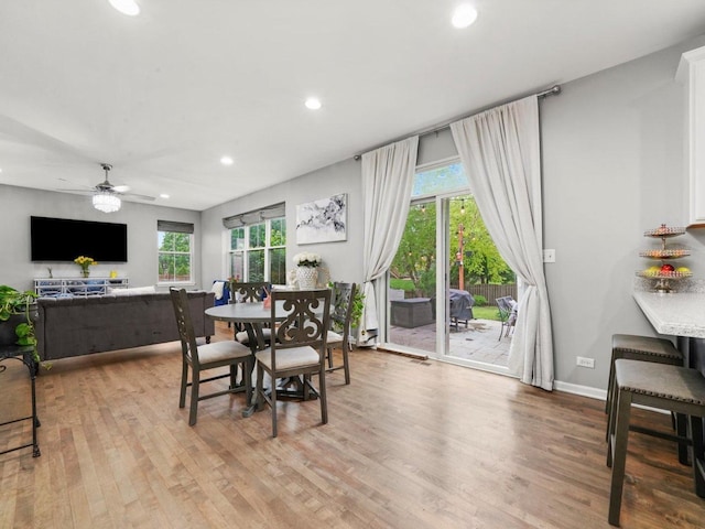 210 Woodford Rd, Oswego, IL 60543 - dining area featuring recessed lighting, wood finished floors, and ceiling fan