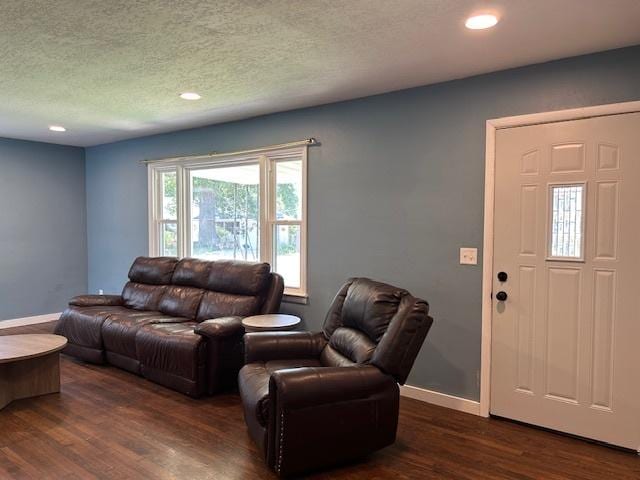 110 Shady Ln, Dixon, IL 61021 - living room featuring dark wood-style flooring, a textured ceiling, and recessed lighting