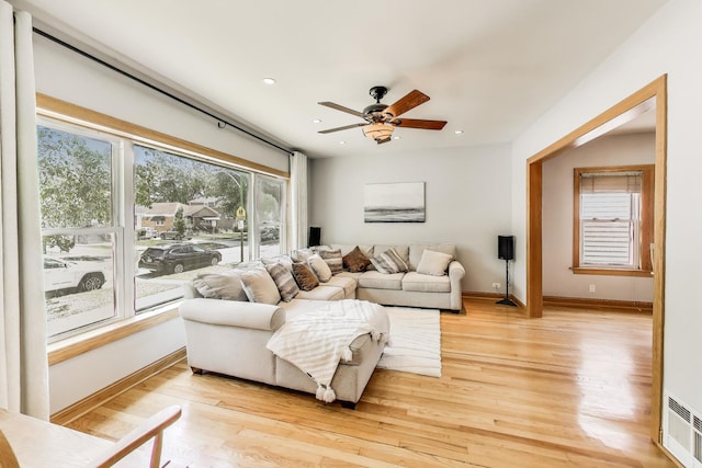 5836 N Oconto Ave, Chicago, IL 60631 - living room featuring ceiling fan, light wood finished floors, and recessed lighting