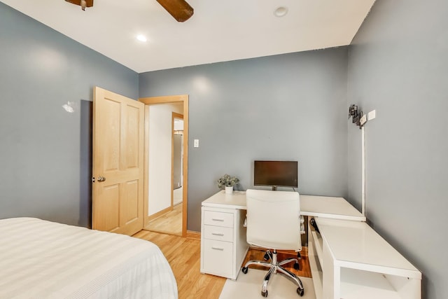 5836 N Oconto Ave, Chicago, IL 60631 - bedroom with light wood-style flooring, an office area, ceiling fan, and recessed lighting