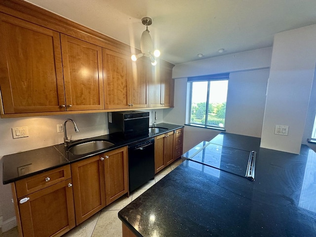 7033 N Kedzie Ave Unit 701, Chicago, IL 60645 - kitchen with black dishwasher, brown cabinets, and dark stone counters