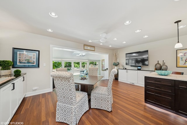 316 S Reuter Dr, Arlington Heights, IL 60005 - dining room with ceiling fan, dark wood-style flooring, and recessed lighting