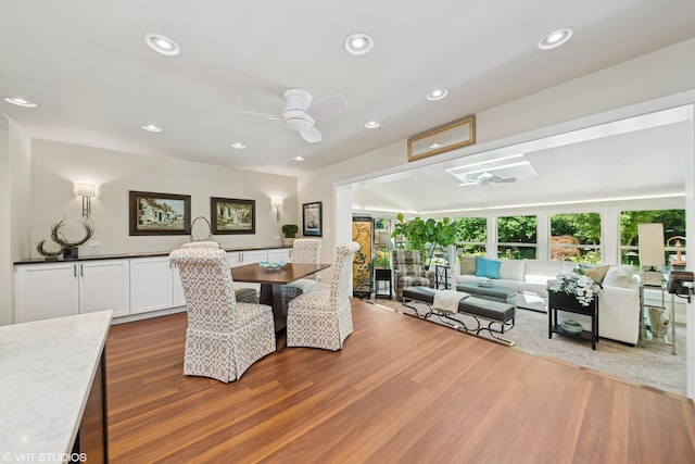 316 S Reuter Dr, Arlington Heights, IL 60005 - dining area with ceiling fan, wood finished floors, and recessed lighting