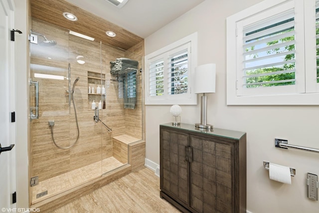 316 S Reuter Dr, Arlington Heights, IL 60005 - full bath featuring a shower stall, plenty of natural light, wood finished floors, and recessed lighting