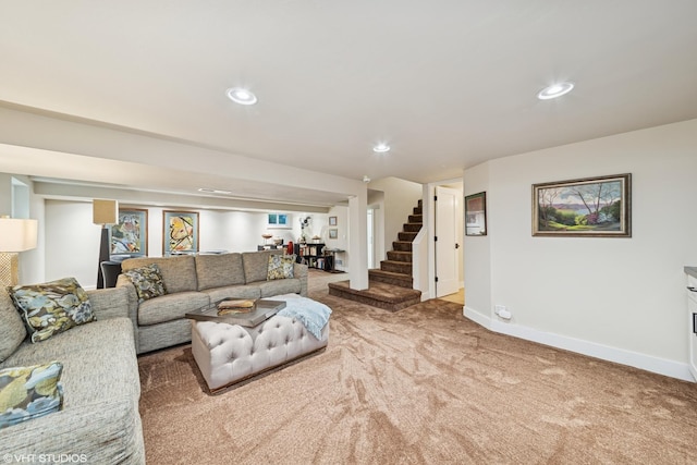 316 S Reuter Dr, Arlington Heights, IL 60005 - living area with carpet flooring, stairway, and recessed lighting