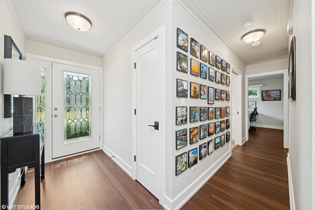 316 S Reuter Dr, Arlington Heights, IL 60005 - entryway featuring dark wood finished floors and crown molding