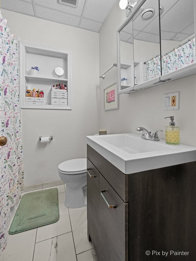 3516 N Reta Ave, Chicago, IL 60657 - full bathroom with a paneled ceiling, vanity, and curtained shower