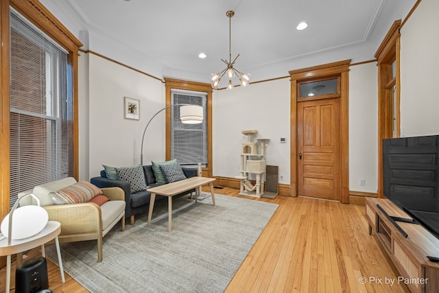3516 N Reta Ave, Chicago, IL 60657 - living area featuring recessed lighting, a chandelier, and light wood-style floors