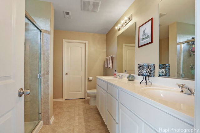 218 Minuet Cir, Volo, IL 60073 - bathroom with a stall shower, double vanity, and tile patterned flooring