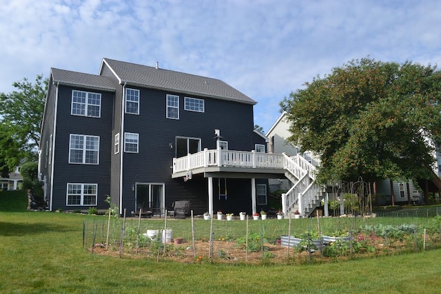 4355 Barharbor Dr, Lake In The Hills, IL 60156 - rear view of property featuring a deck, a yard, a vegetable garden, and stairway