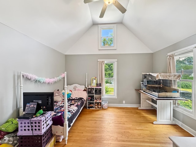 307 Christie St, Ottawa, IL 61350 - bedroom with lofted ceiling, multiple windows, wood finished floors, and ceiling fan