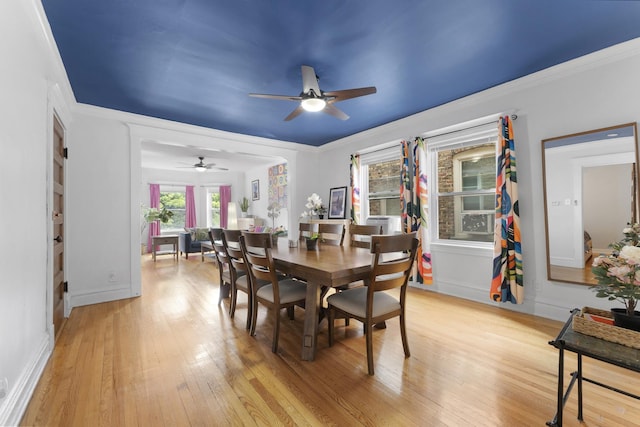 317 N Marion St, Oak Park, IL 60302 - dining space with a ceiling fan, light wood-style floors, and ornamental molding