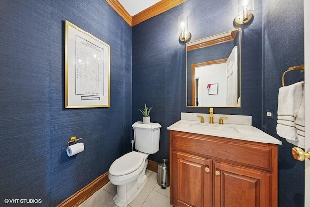 3967 Garden Ave, Western Springs, IL 60558 - bathroom featuring vanity, tile patterned floors, and ornamental molding
