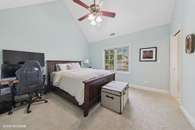 3967 Garden Ave, Western Springs, IL 60558 - bedroom featuring light carpet, high vaulted ceiling, ceiling fan, and a desk