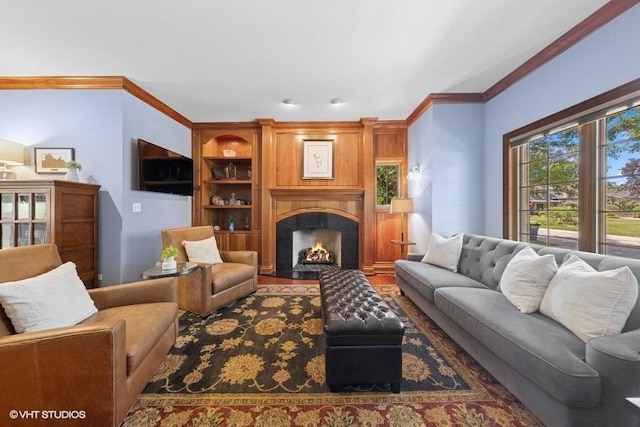 3967 Garden Ave, Western Springs, IL 60558 - living room with crown molding and a fireplace with flush hearth