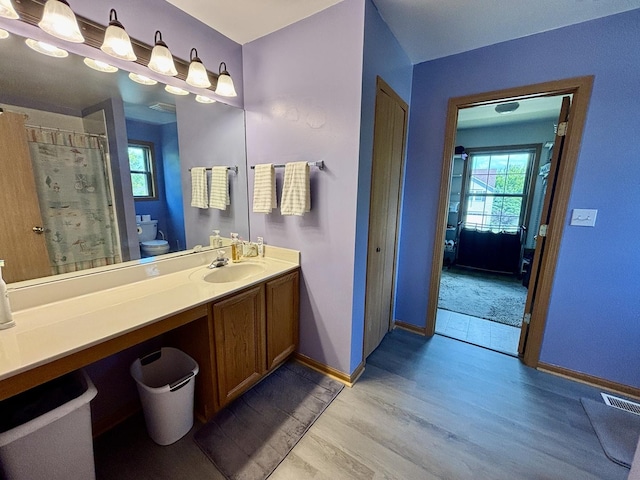 2525 E 6th St, Belvidere, IL 61008 - full bathroom featuring wood finished floors, vanity, and a shower with shower curtain