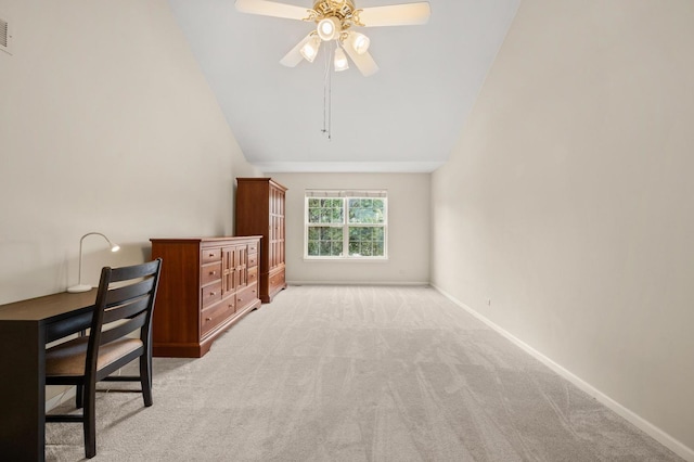 2311 Tremont Ave, Aurora, IL 60502 - unfurnished bedroom with light colored carpet, vaulted ceiling, and a ceiling fan