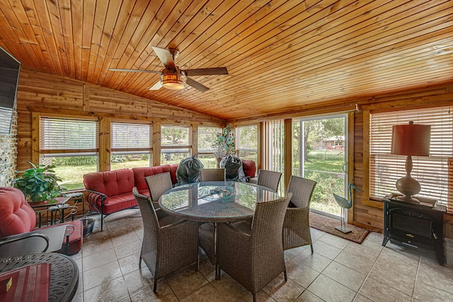 324 E 173rd Pl, South Holland, IL 60473 - dining area with lofted ceiling, ceiling fan, healthy amount of natural light, wooden ceiling, and light tile patterned floors