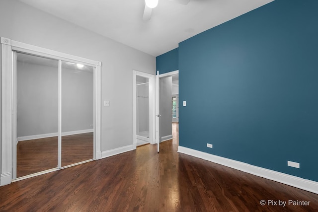 5323 S Harper Ave S Unit 1, Chicago, IL 60615 - unfurnished bedroom with wood finished floors, a closet, and a ceiling fan