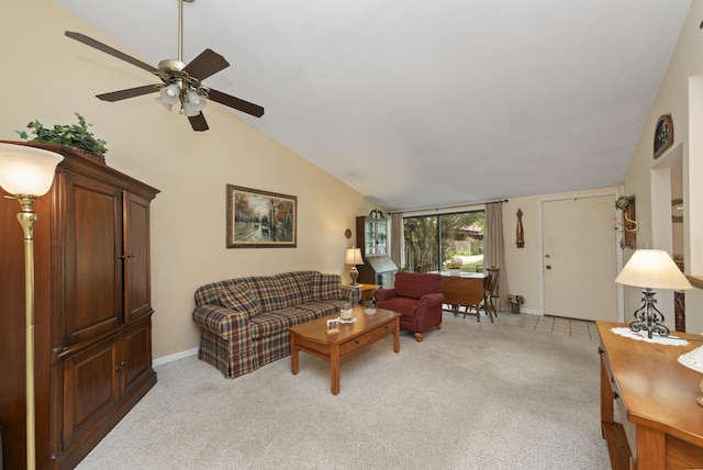 485 Raintree Ct Unit B, Glen Ellyn, IL 60137 - living room with vaulted ceiling, ceiling fan, and light colored carpet