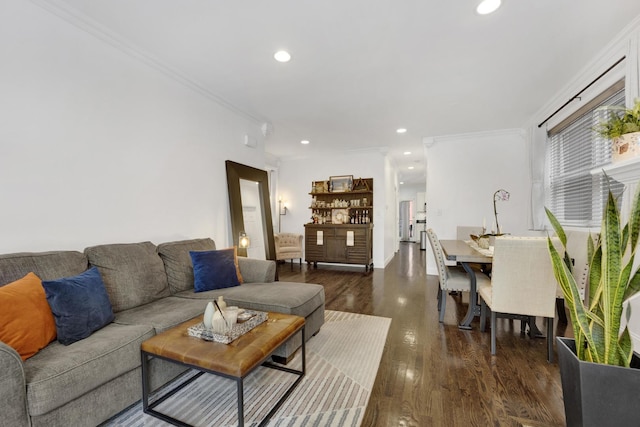 1428 W Lexington St Unit 1, Chicago, IL 60607 - living area featuring ornamental molding, recessed lighting, and dark wood-type flooring