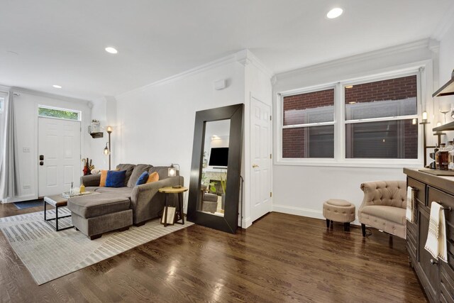 1428 W Lexington St Unit 1, Chicago, IL 60607 - living area featuring ornamental molding, wood finished floors, and recessed lighting