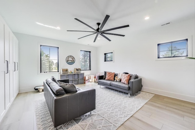 16226 Syd Creek Dr, Homer Glen, IL 60491 - living room featuring a ceiling fan, recessed lighting, and light wood-style floors