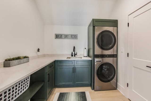 16226 Syd Creek Dr, Homer Glen, IL 60491 - washroom with stacked washer / dryer, cabinet space, and light wood-type flooring