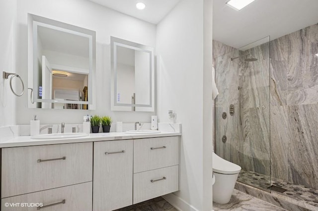 4050 Dundee Rd Unit 209, Northbrook, IL 60062 - full bath with marble finish flooring, a marble finish shower, and double vanity