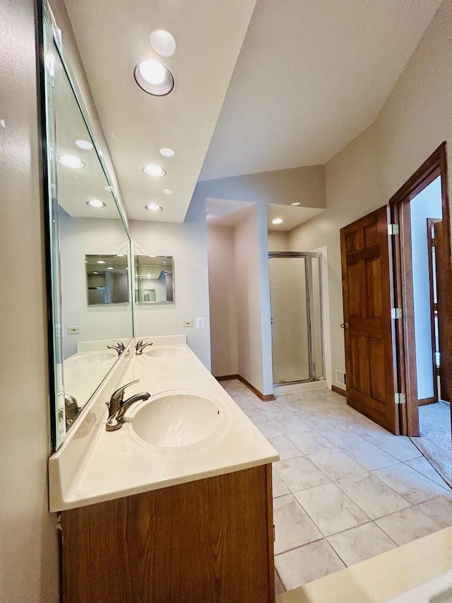 4797 Amber Cir, Hoffman Estates, IL 60192 - full bathroom featuring double vanity, a shower stall, and recessed lighting