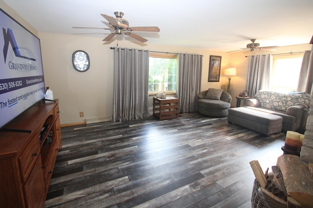 1005 Black Rd, Joliet, IL 60435 - living area with a ceiling fan and dark wood-type flooring