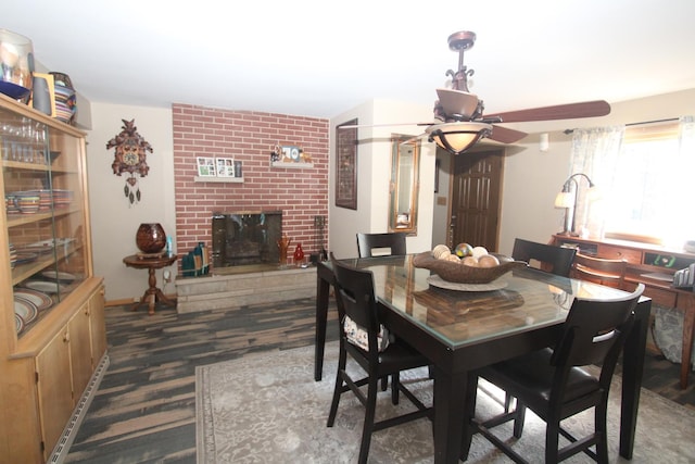 1005 Black Rd, Joliet, IL 60435 - dining space featuring ceiling fan and a fireplace